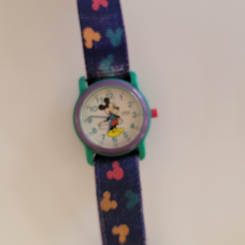 Lorus Mickey Mouse Girls Watch Green Case White Dial Blue Nylon Strap Quartz